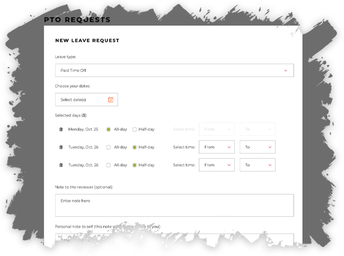 Requesting a PTO leave in Leaf with grey border